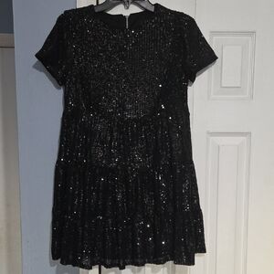 Lulus Lined Black Sequin Party Dress. 32" Length